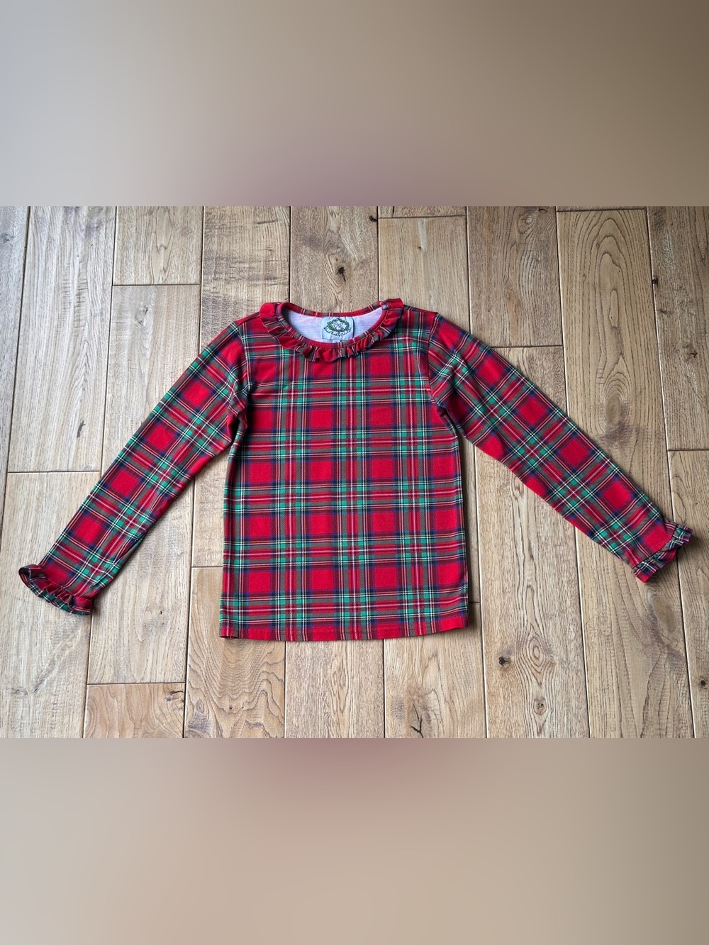 Cecil and Lou Holiday Tartan Plaid Ruffle Long Sleeve Top size 7